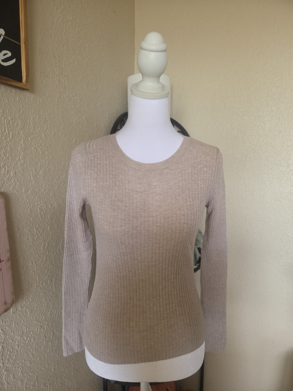 Mango Women's Ribbed Crewneck Sweater - Light Taupe